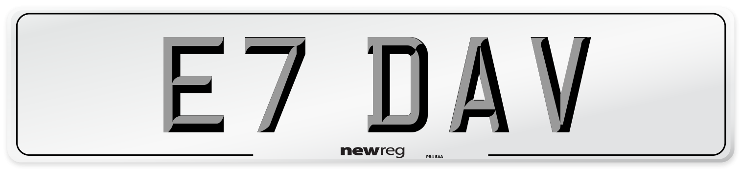 E7 DAV Number Plate from New Reg
